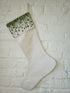 Christmas Stocking with Flora Embroidered Cuff - Green and Cream - linen - ARCADIA HOME